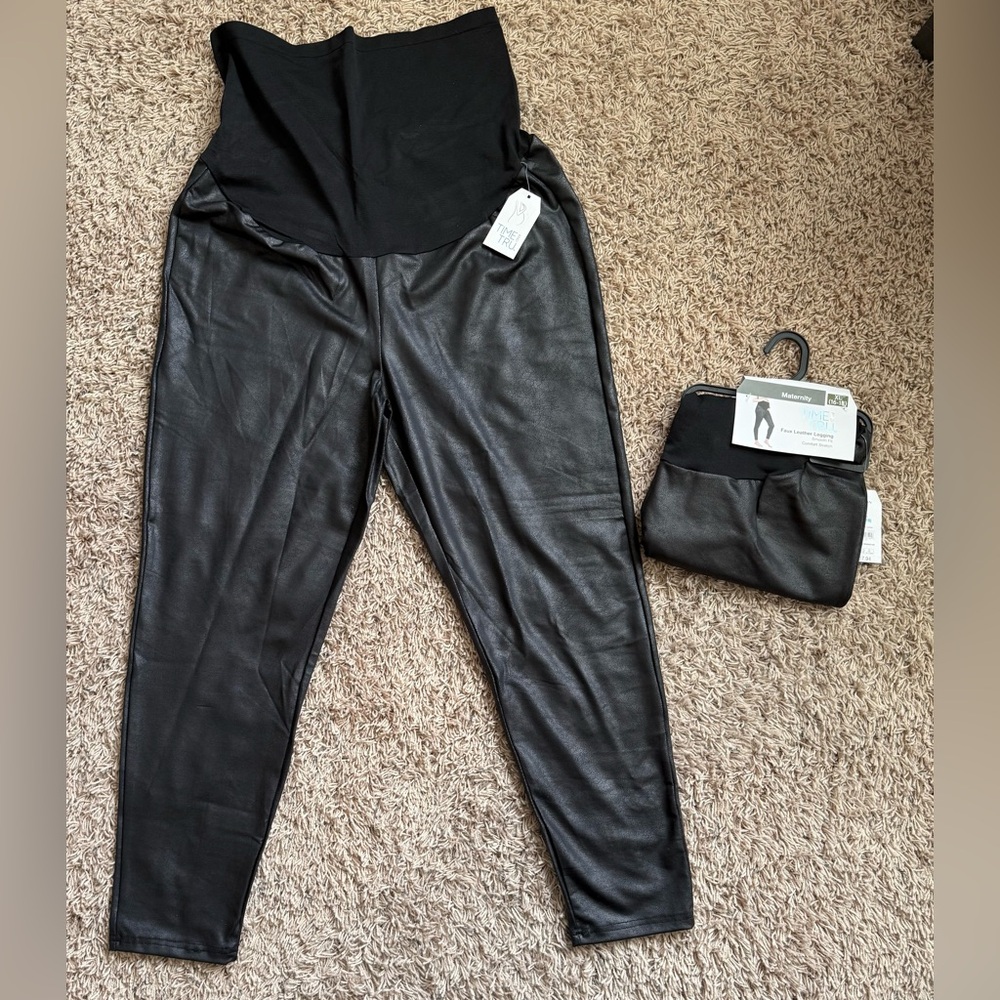 Time And Tru Women's Faux Leather Maternity Leggings 2 Pairs Size: XL (16-18)